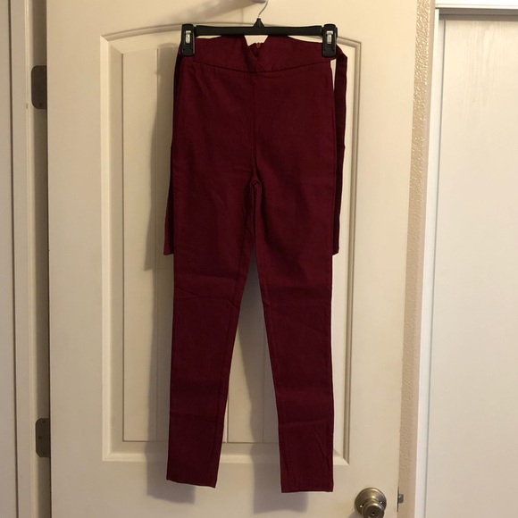 Burgundy Wine High Waist Paperbag Bow Tie Pants - Picture 2 of 11